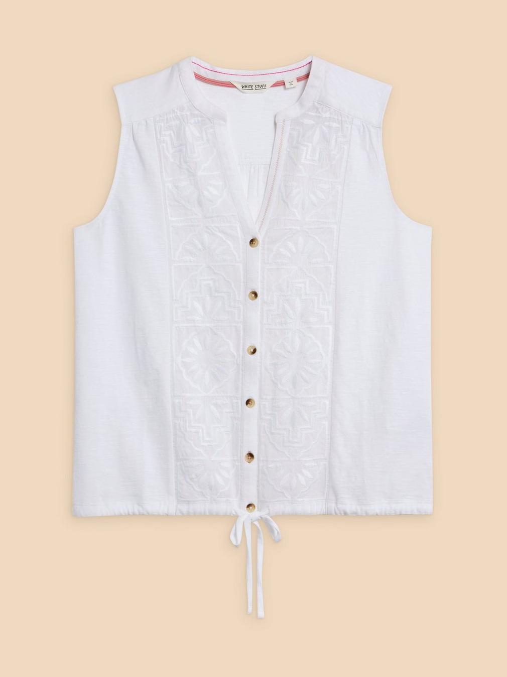 TULIP JERSEY SLEEVELESS SHIRT in PALE IVORY - FLAT FRONT