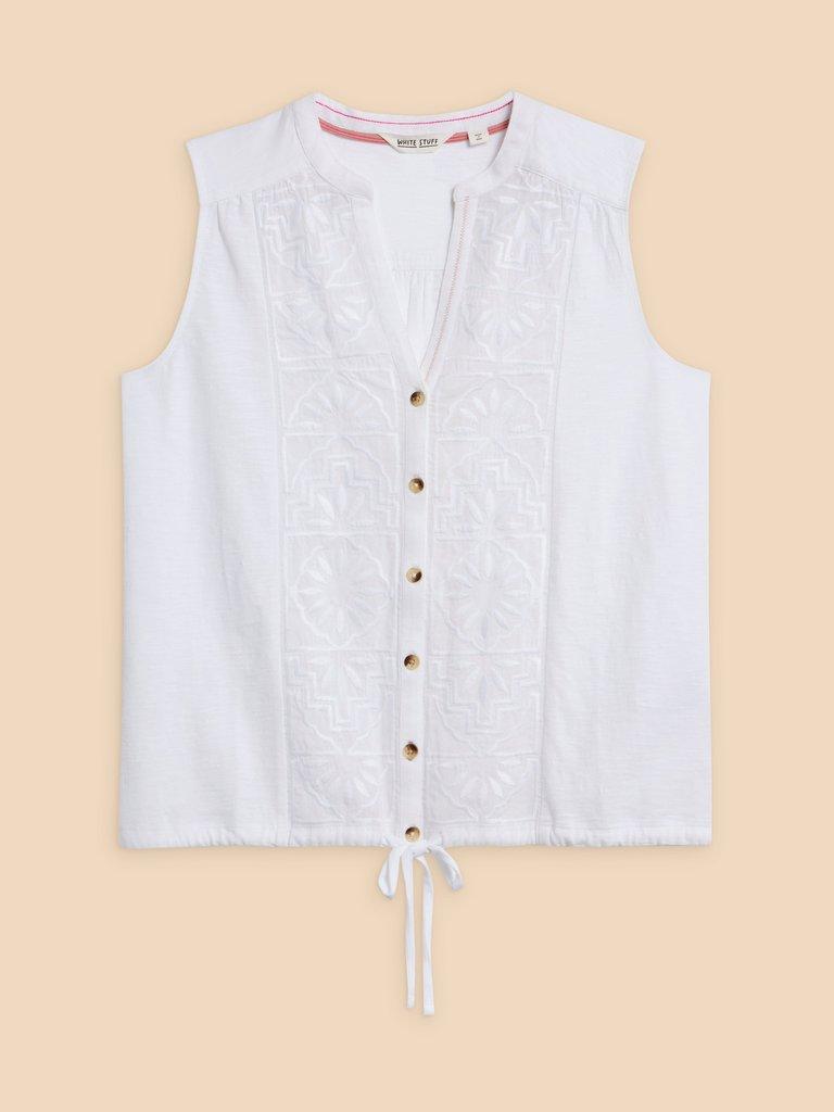 TULIP JERSEY SLEEVELESS SHIRT in PALE IVORY - FLAT FRONT