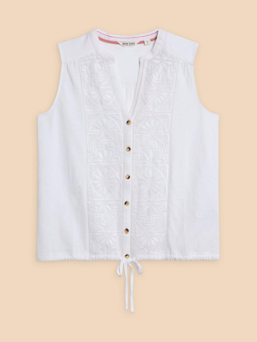 TULIP JERSEY SLEEVELESS SHIRT in PALE IVORY - FLAT FRONT