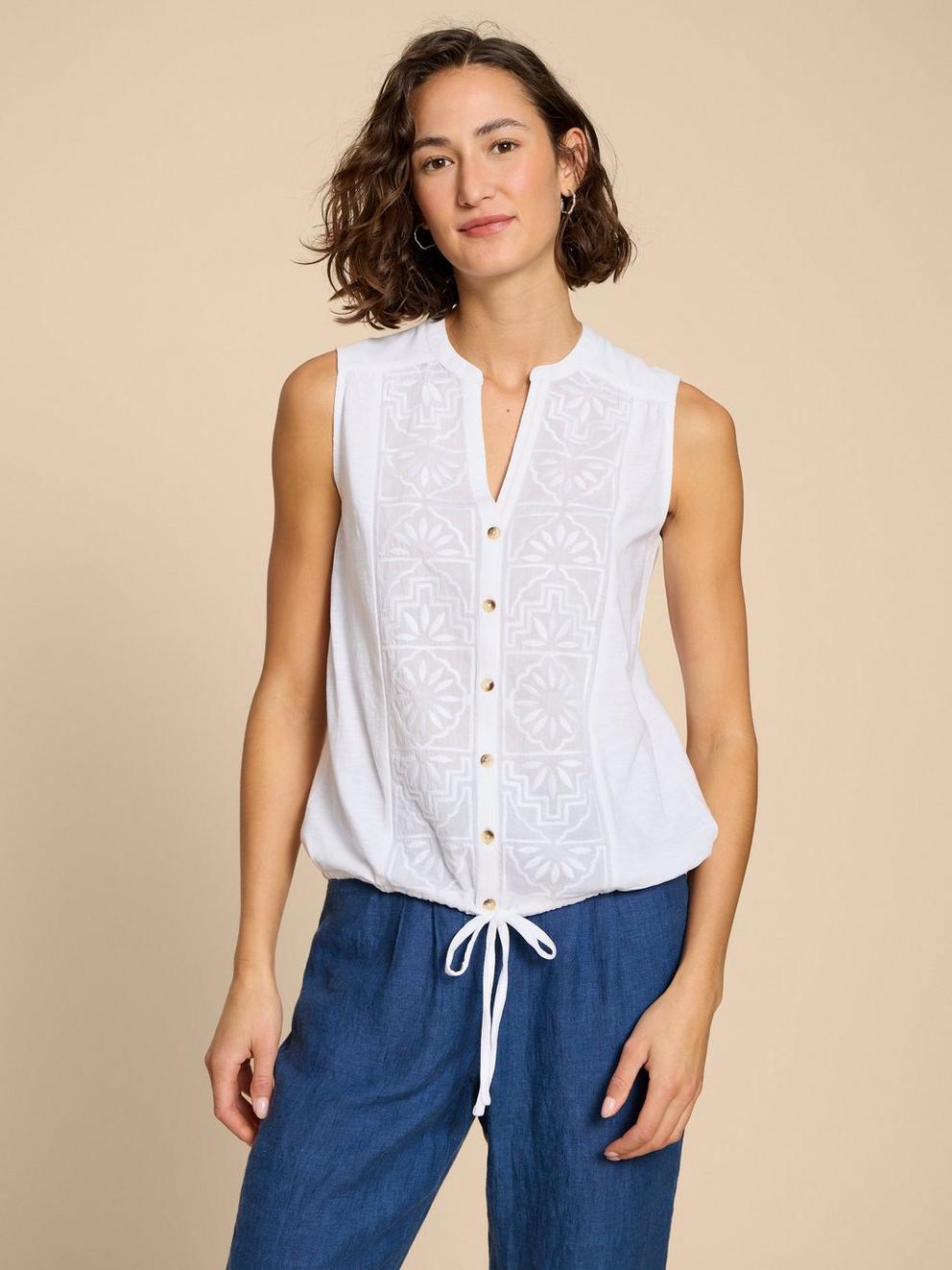 TULIP JERSEY SLEEVELESS SHIRT in PALE IVORY - LIFESTYLE