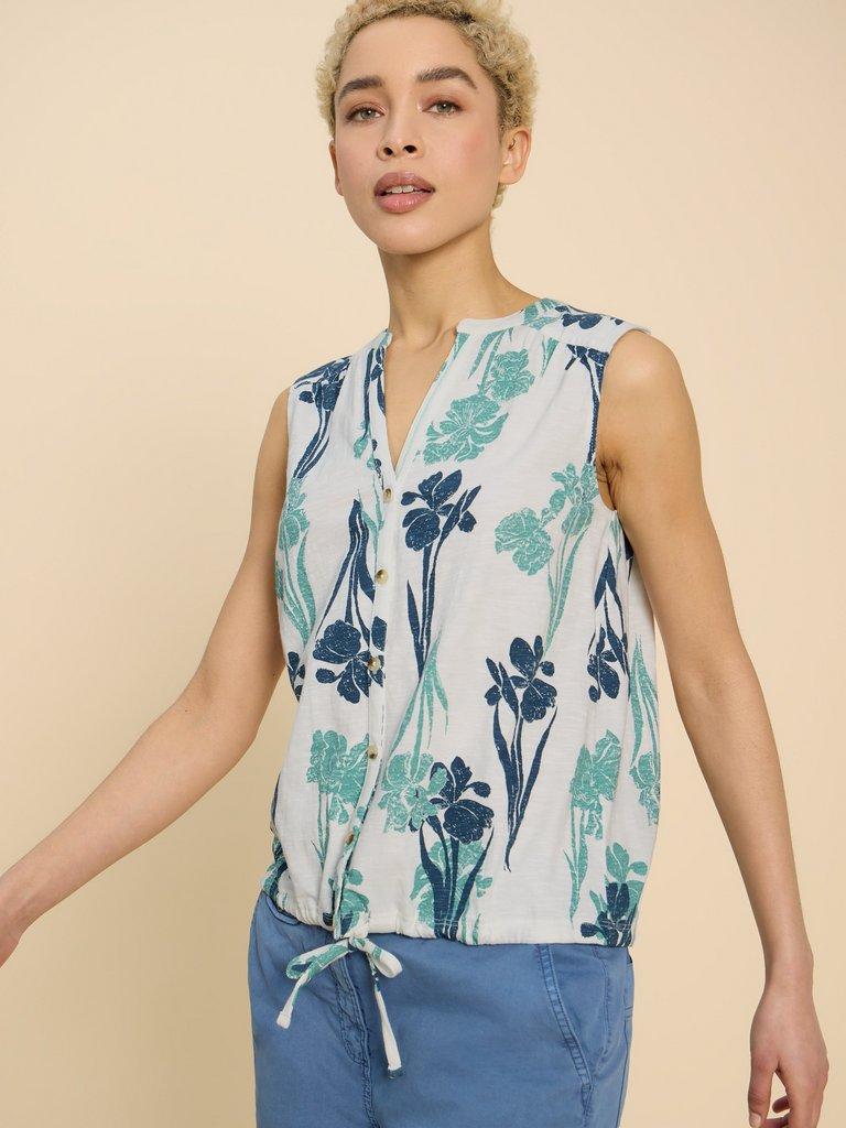 TULIP JERSEY SLEEVELESS SHIRT in WHITE PRINT | White Stuff