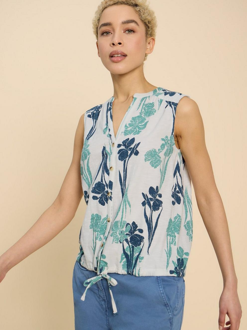 TULIP JERSEY SLEEVELESS SHIRT in WHITE PR - LIFESTYLE