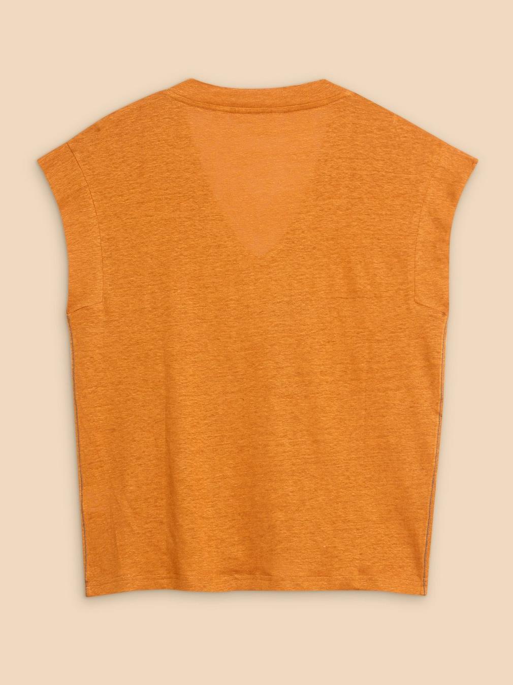 IVY LINEN V NECK TEE in MID ORANGE - FLAT BACK