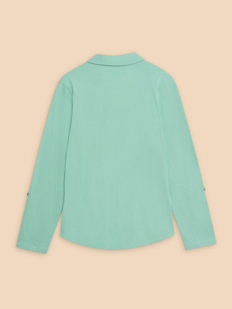 ANNIE JERSEY PRINT SHIRT in MID TEAL - FLAT BACK