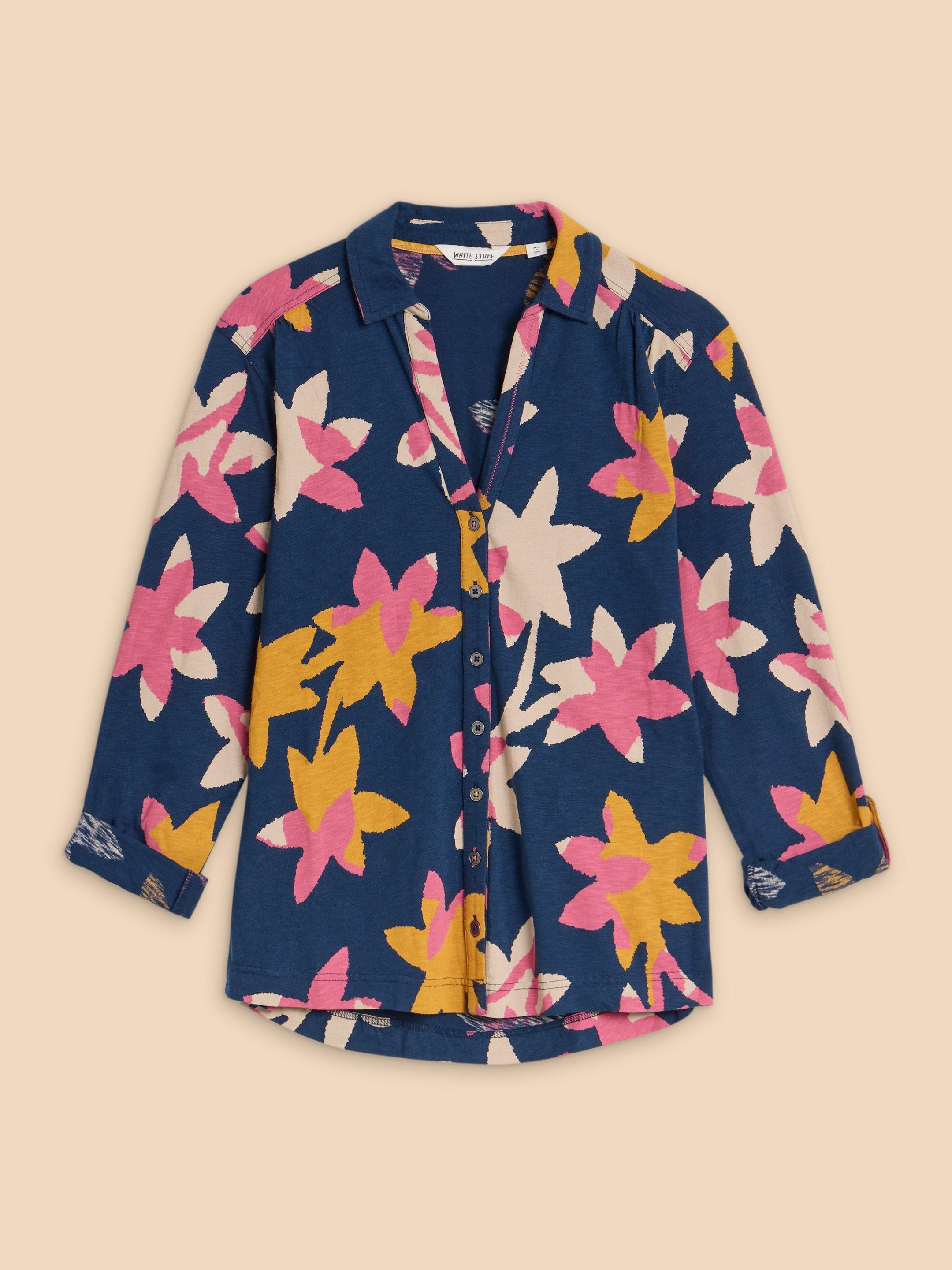 ANNIE JERSEY PRINT SHIRT in NAVY PR - FLAT FRONT