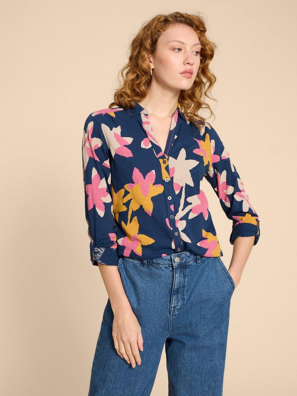 ANNIE JERSEY PRINT SHIRT in NAVY PR - LIFESTYLE