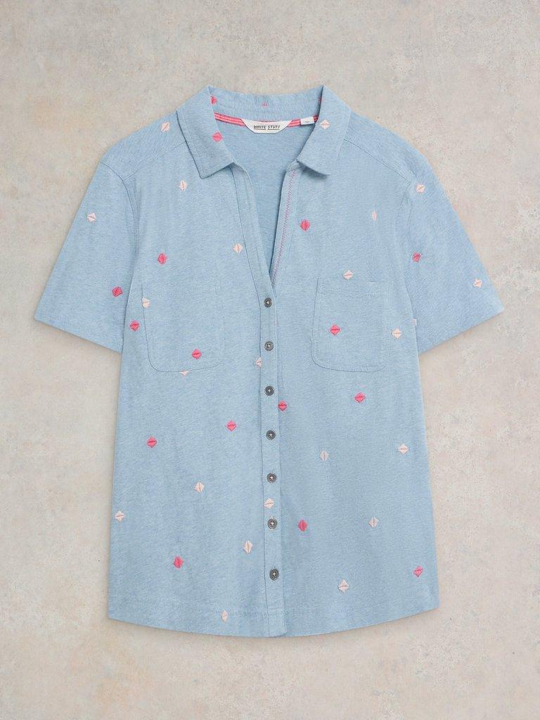PENNY POCKET EMBROIDERED SHIRT in BLUE MLT - FLAT FRONT