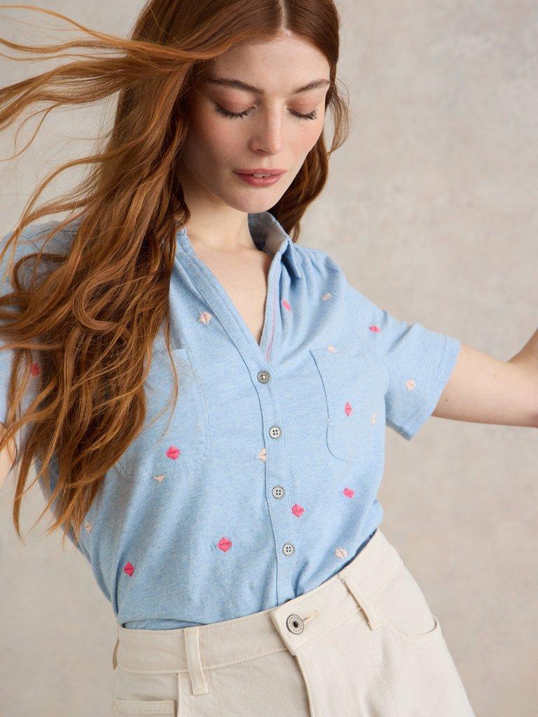 PENNY POCKET EMBROIDERED SHIRT in BLUE MLT - LIFESTYLE