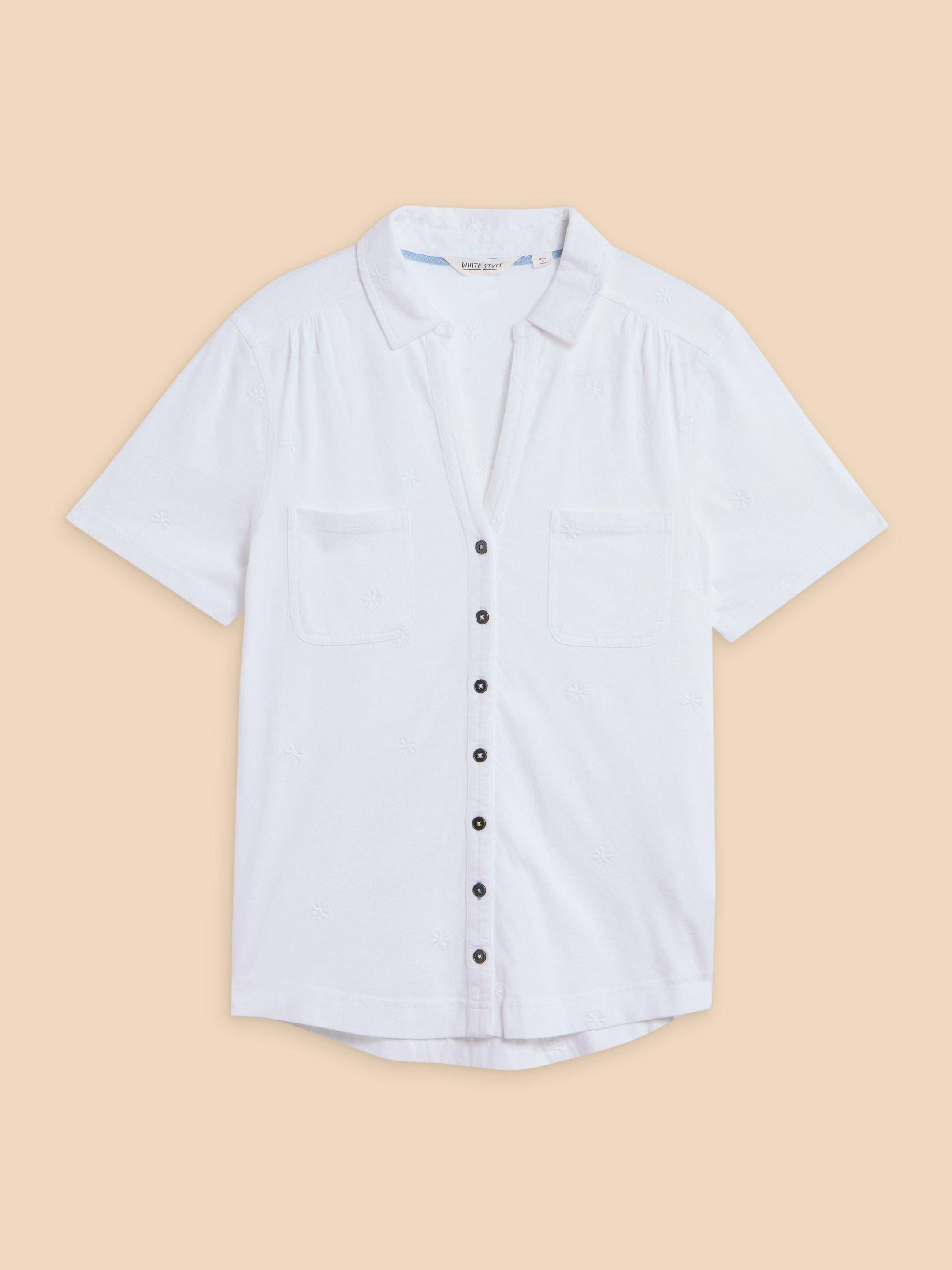 PENNY POCKET EMBROIDERED SHIRT in PALE IVORY - FLAT FRONT