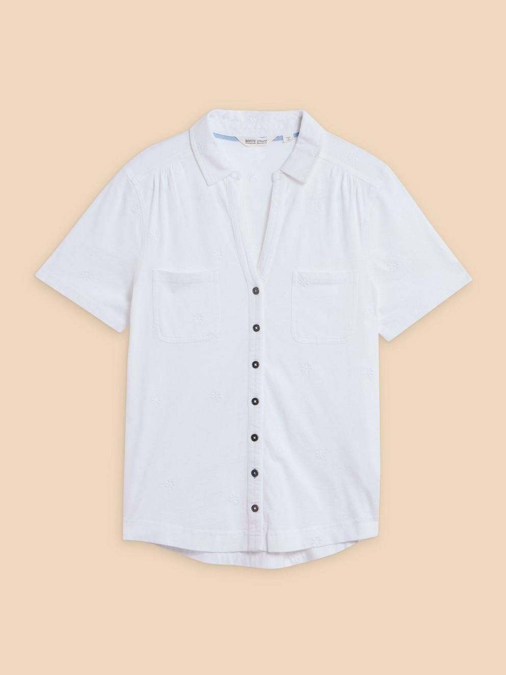 PENNY POCKET EMBROIDERED SHIRT in PALE IVORY - FLAT FRONT