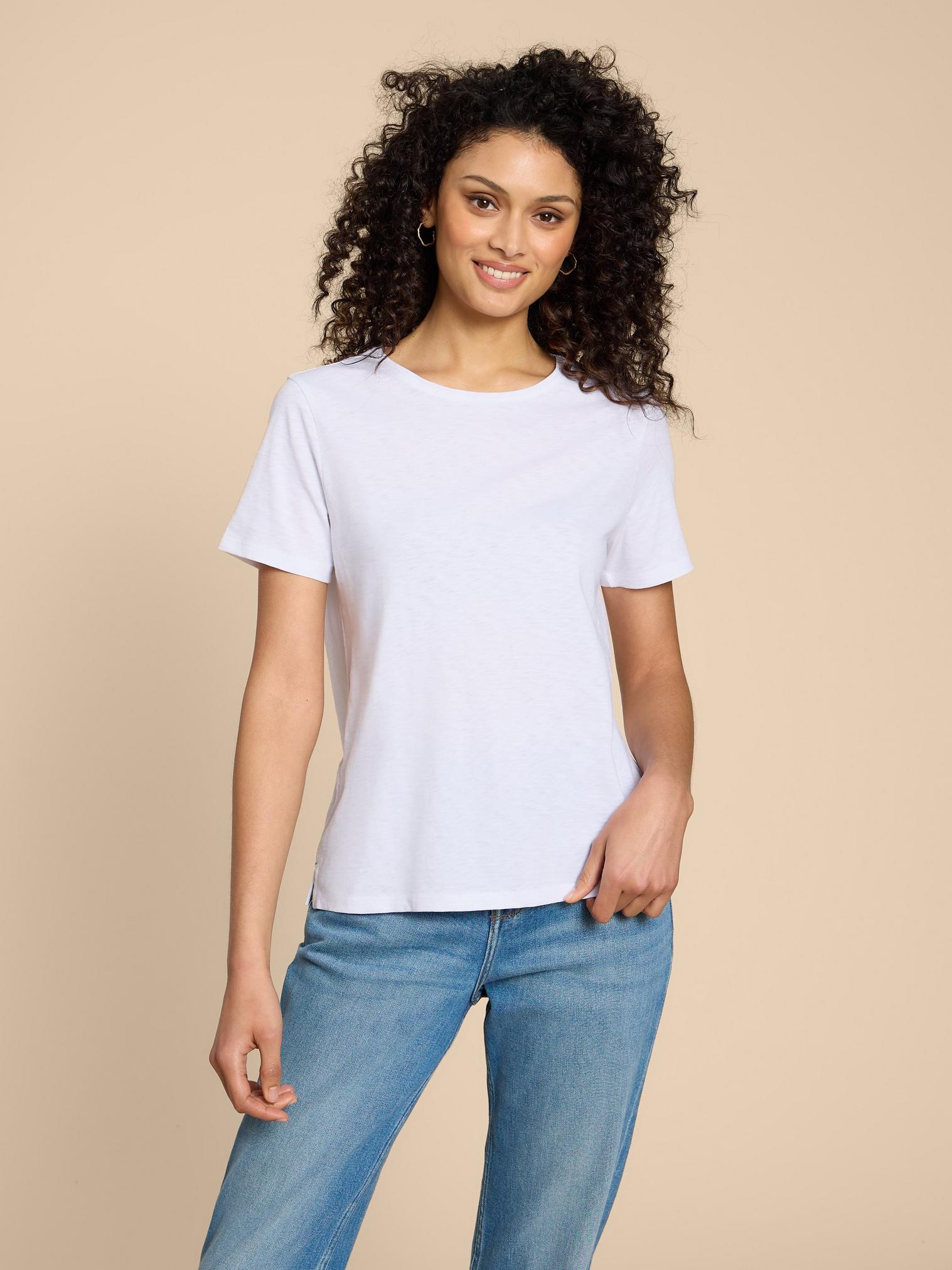 ABBIE TEE in BRIL WHITE - MODEL FRONT