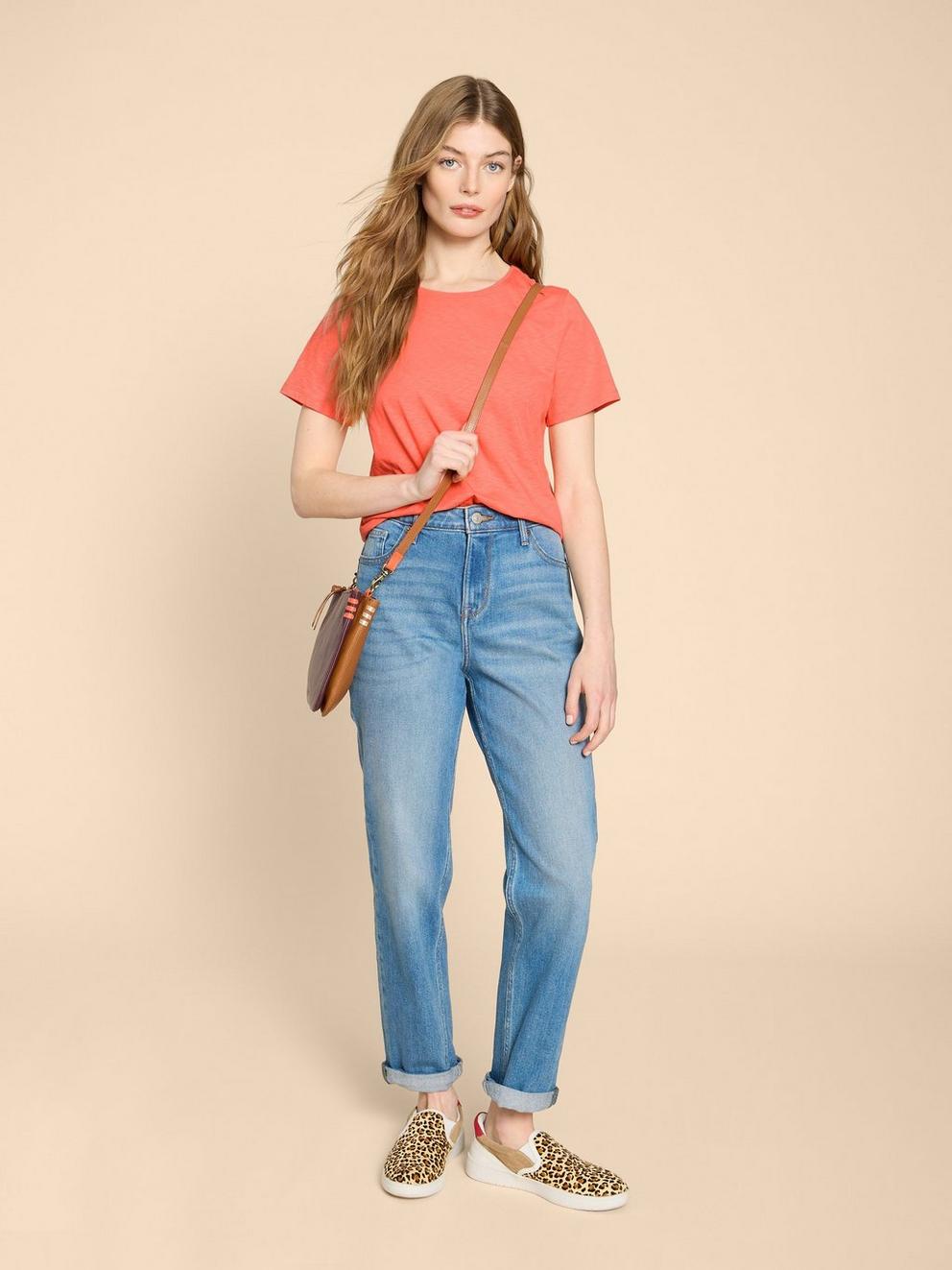 ABBIE TEE in BRT ORANGE - MODEL FRONT