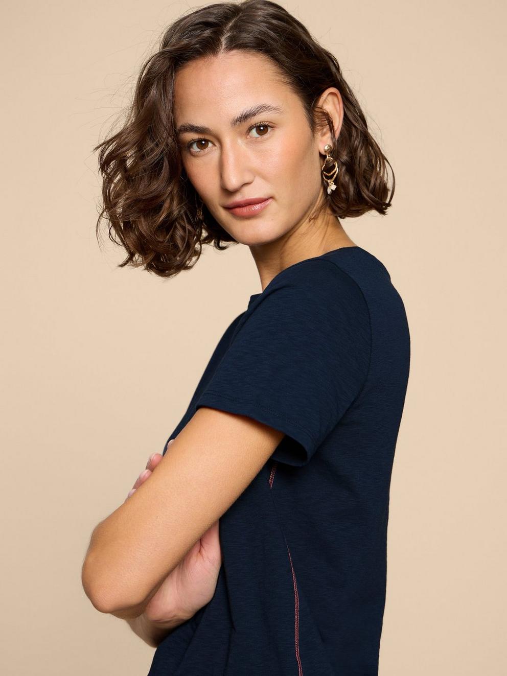 ABBIE TEE in DARK NAVY - MODEL DETAIL