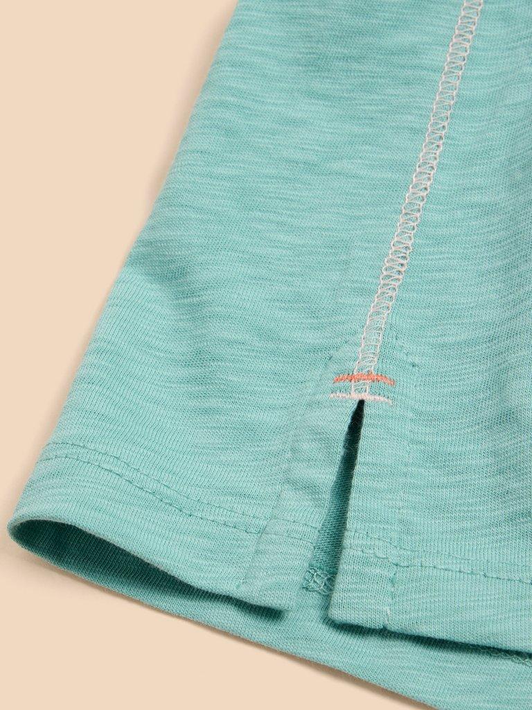 ABBIE TEE in MID TEAL - FLAT DETAIL