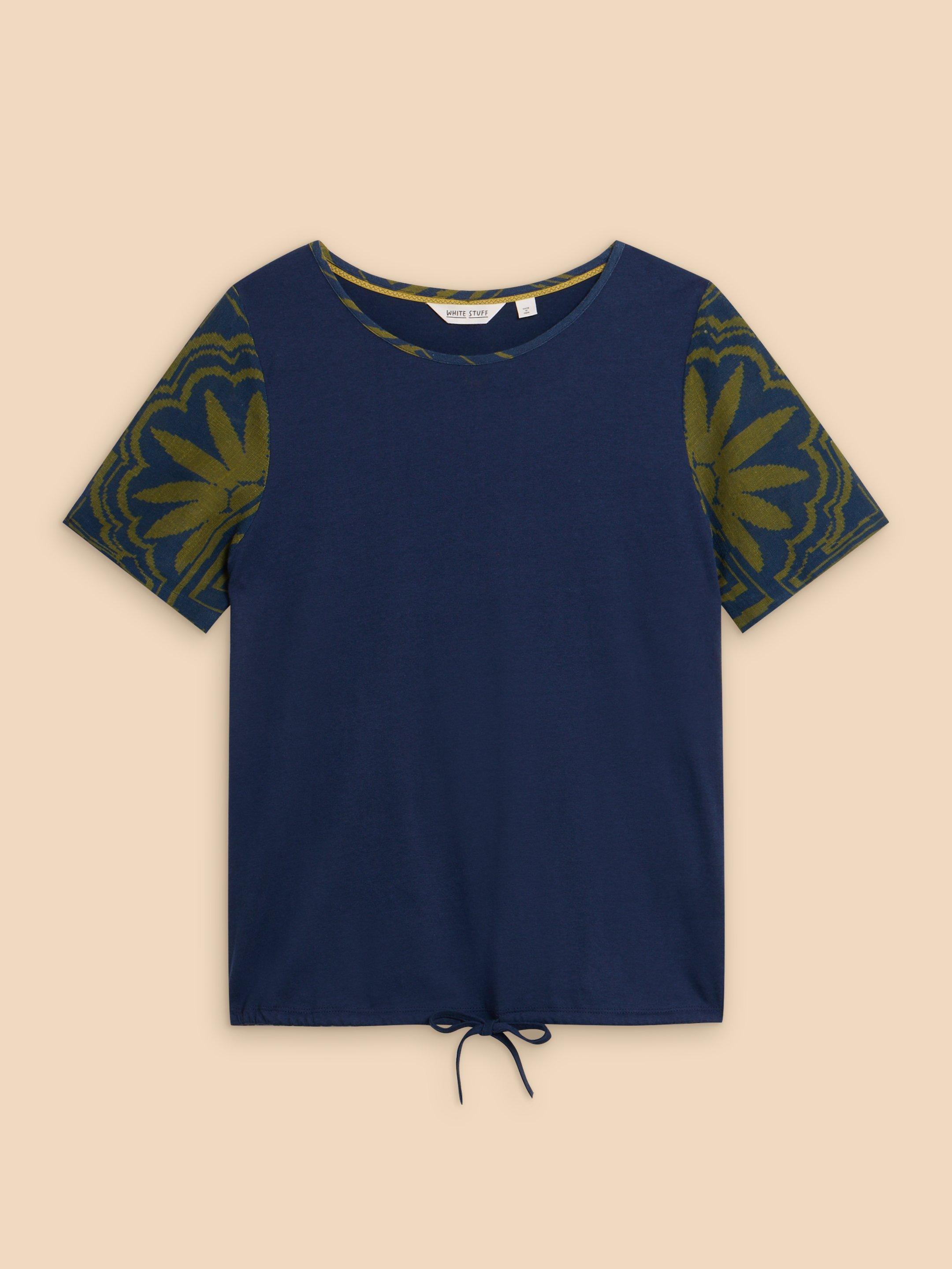 WILLA MIX TIE HEM TOP in NAVY MULTI - FLAT FRONT