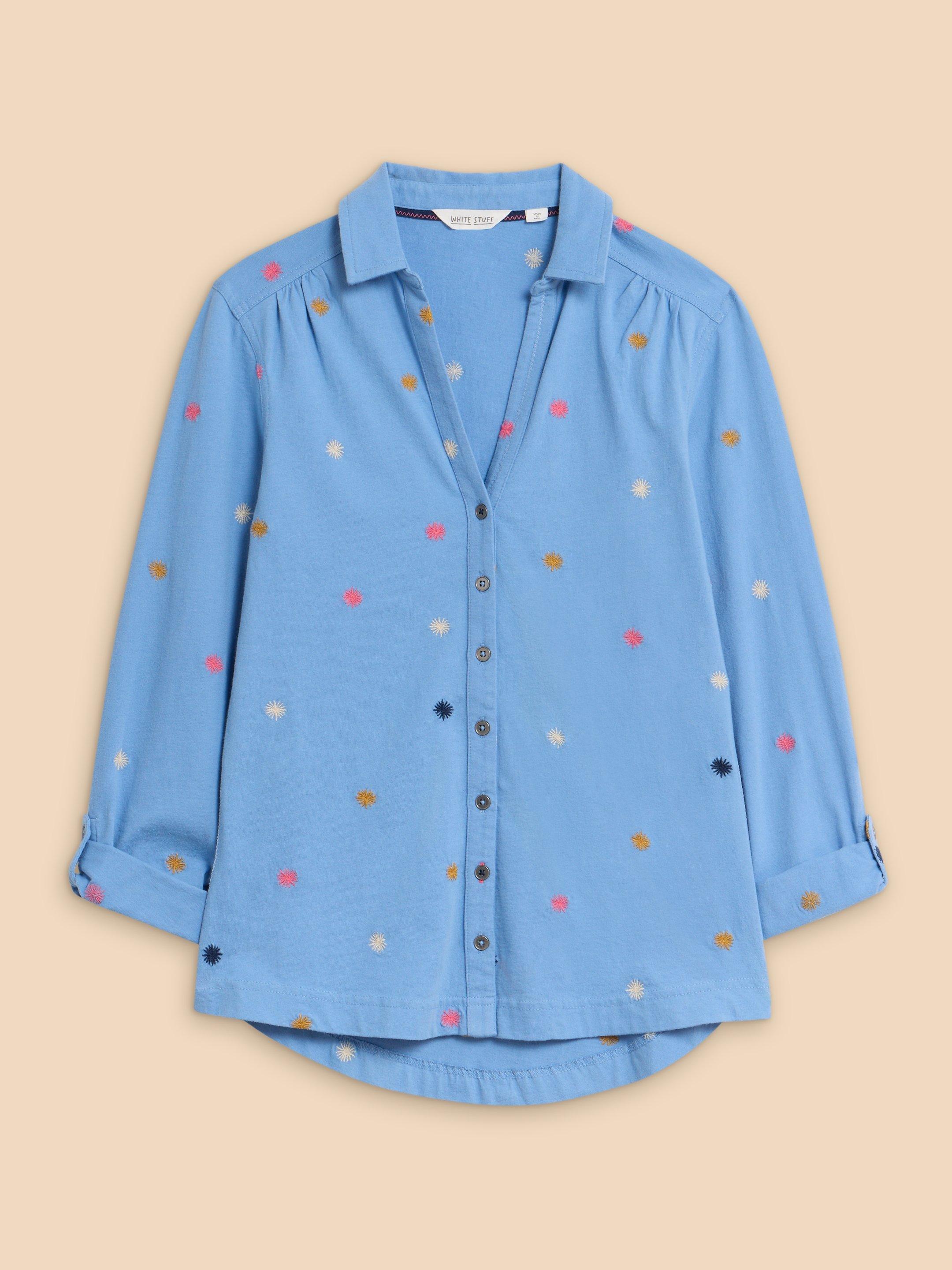 ANNIE JERSEY EMBROIDERED SHIRT in BLUE MLT - FLAT FRONT