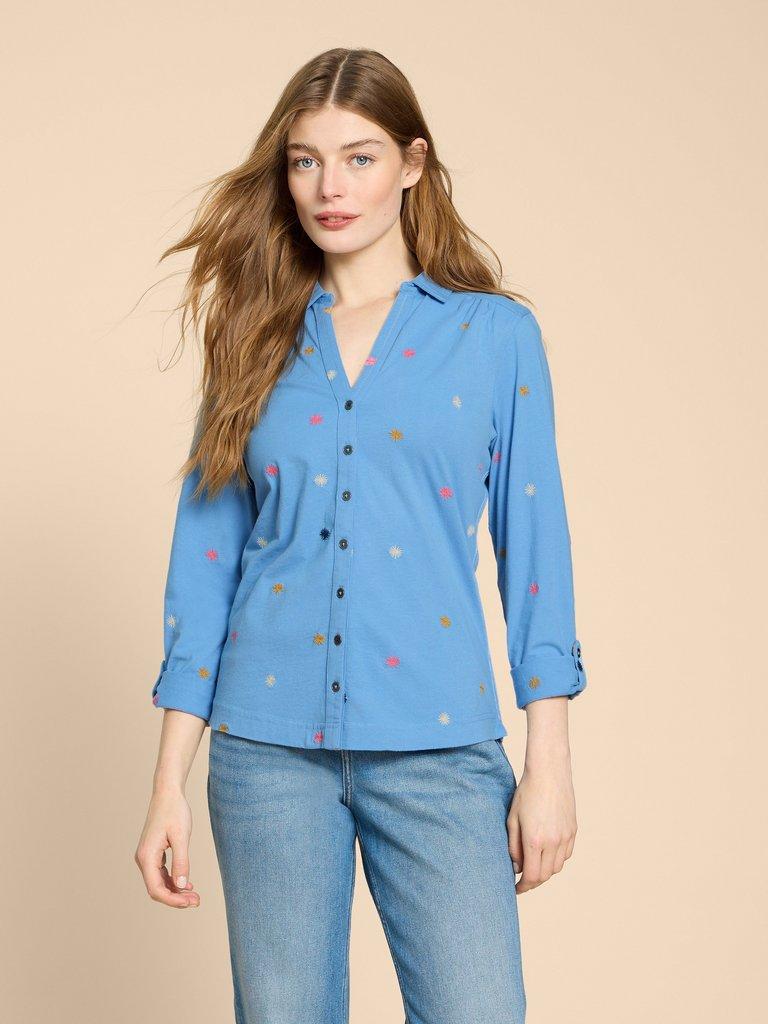 ANNIE JERSEY EMBROIDERED SHIRT in BLUE MLT - LIFESTYLE