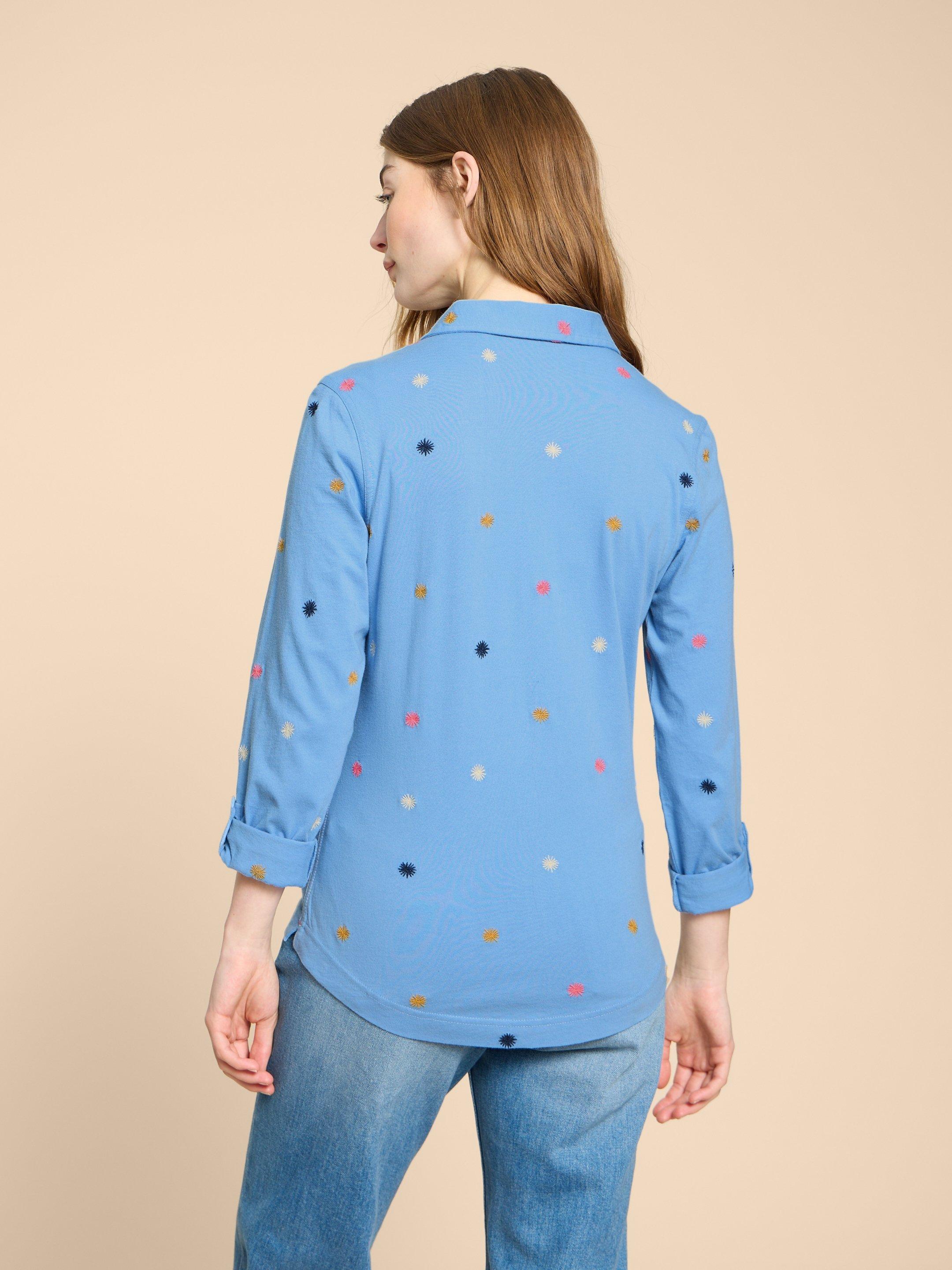 ANNIE JERSEY EMBROIDERED SHIRT in BLUE MLT - MODEL BACK