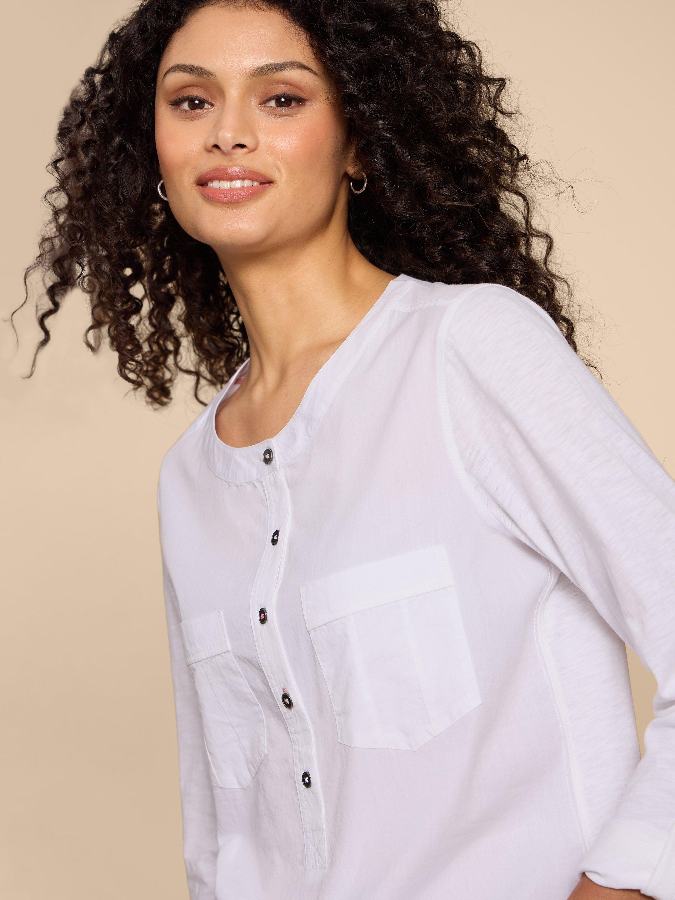 MACLEY MIX SHIRT in PALE IVORY - MODEL DETAIL