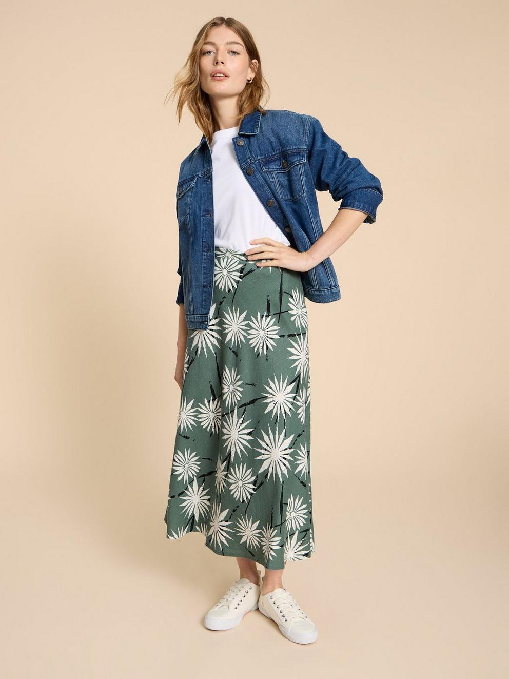 Clemence Linen Blend Skirt in GREEN PR - LIFESTYLE