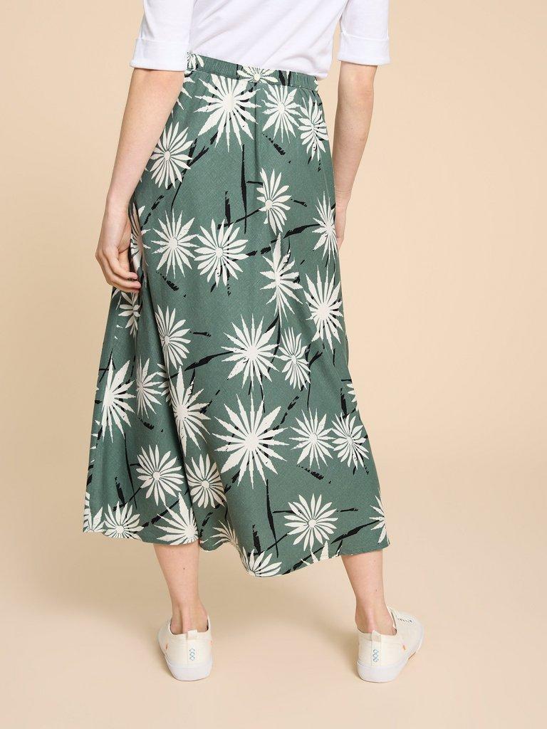 Clemence Linen Blend Skirt in GREEN PR - MODEL BACK