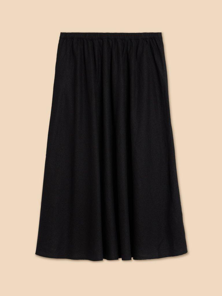 Clemence Linen Blend Skirt in PURE BLK - FLAT BACK