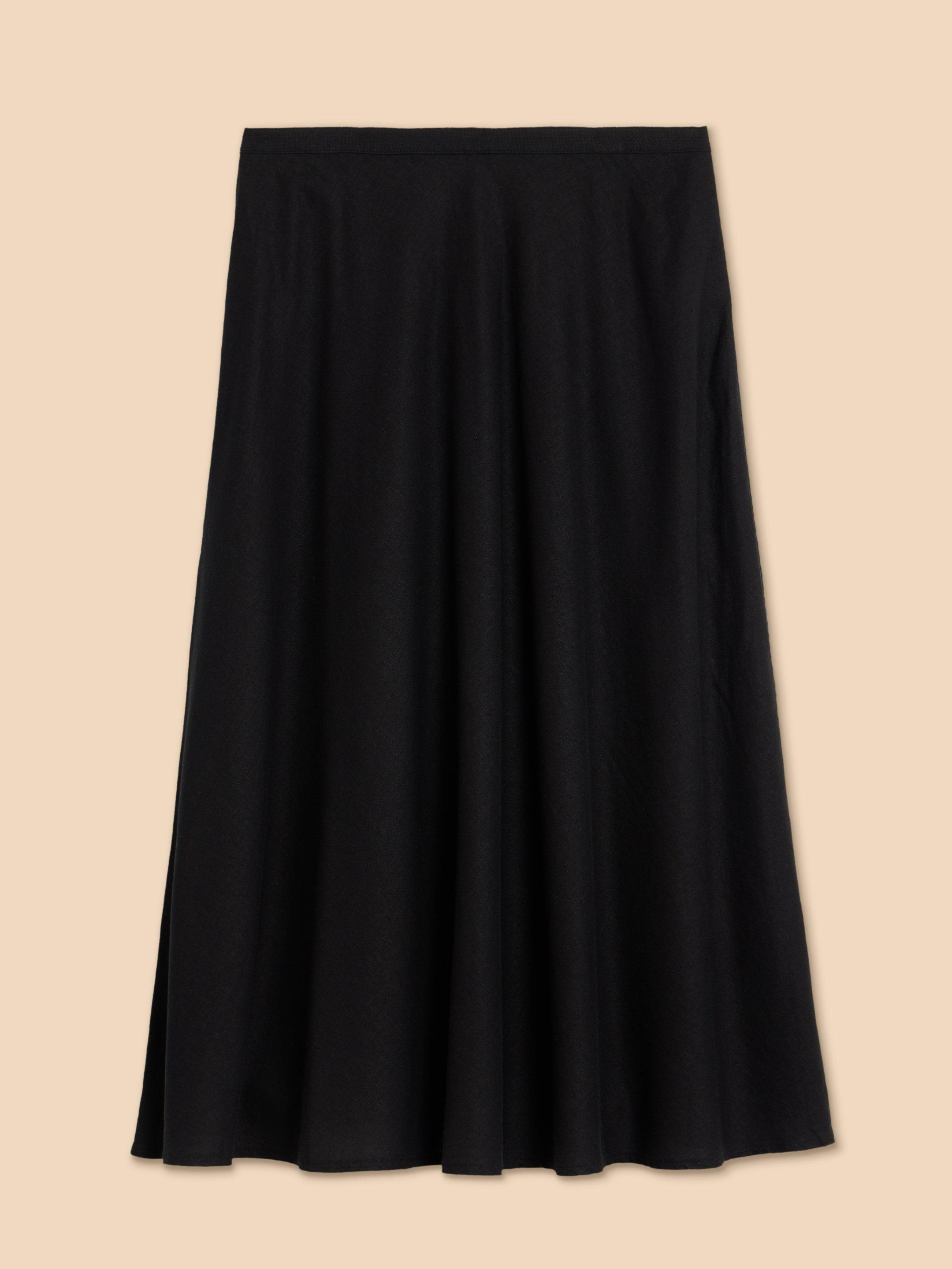Clemence Linen Blend Skirt in PURE BLK - FLAT FRONT