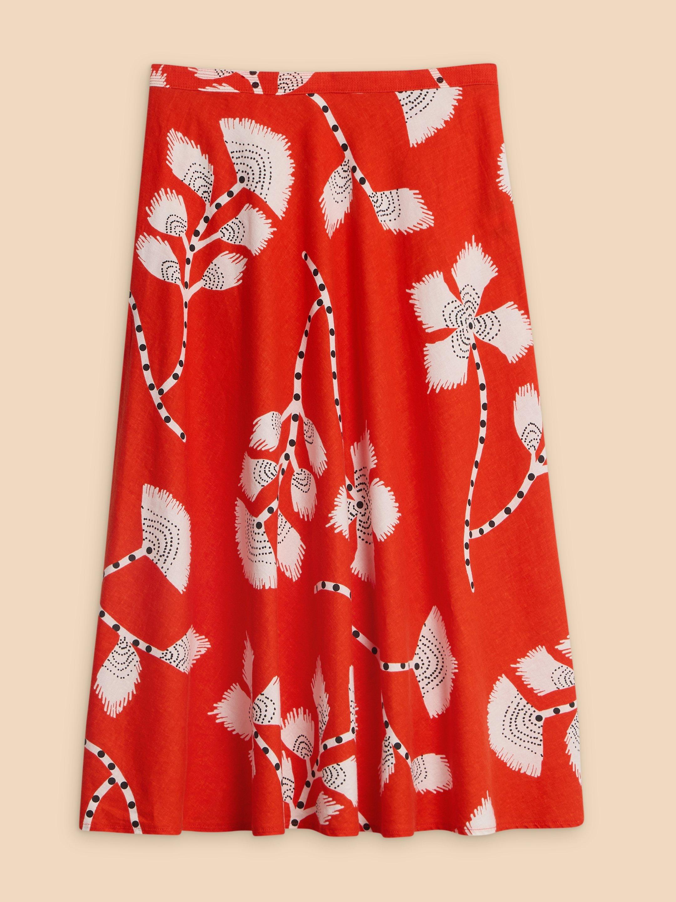 Clemence Linen Blend Skirt in RED PR - FLAT FRONT
