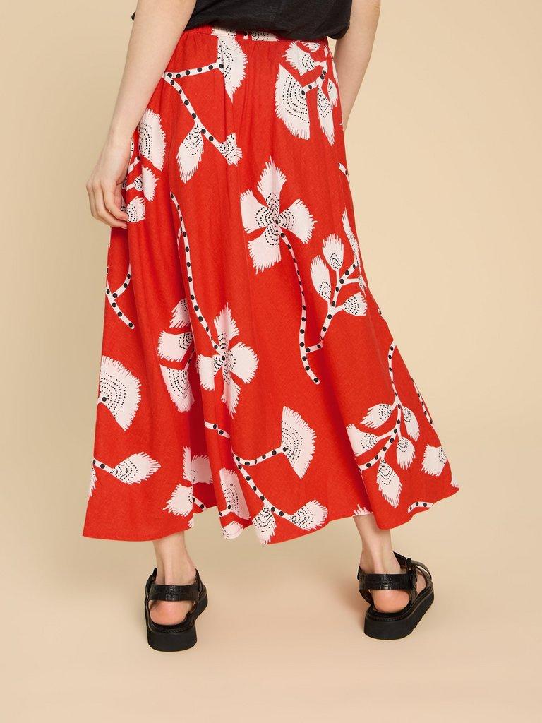 Clemence Linen Blend Skirt in RED PR - MODEL BACK