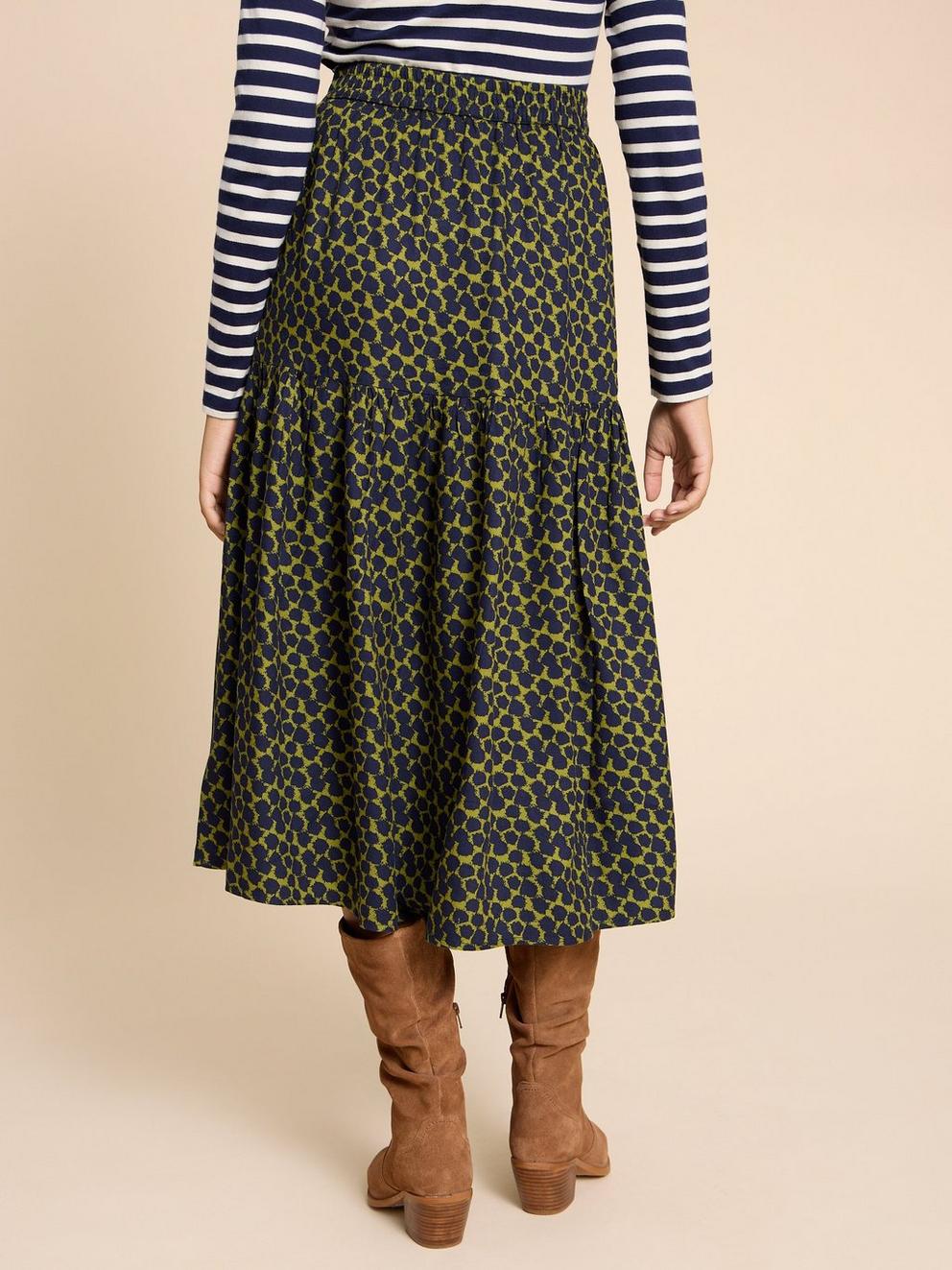 Jamima Eco Vero Skirt in NAVY MULTI - MODEL BACK