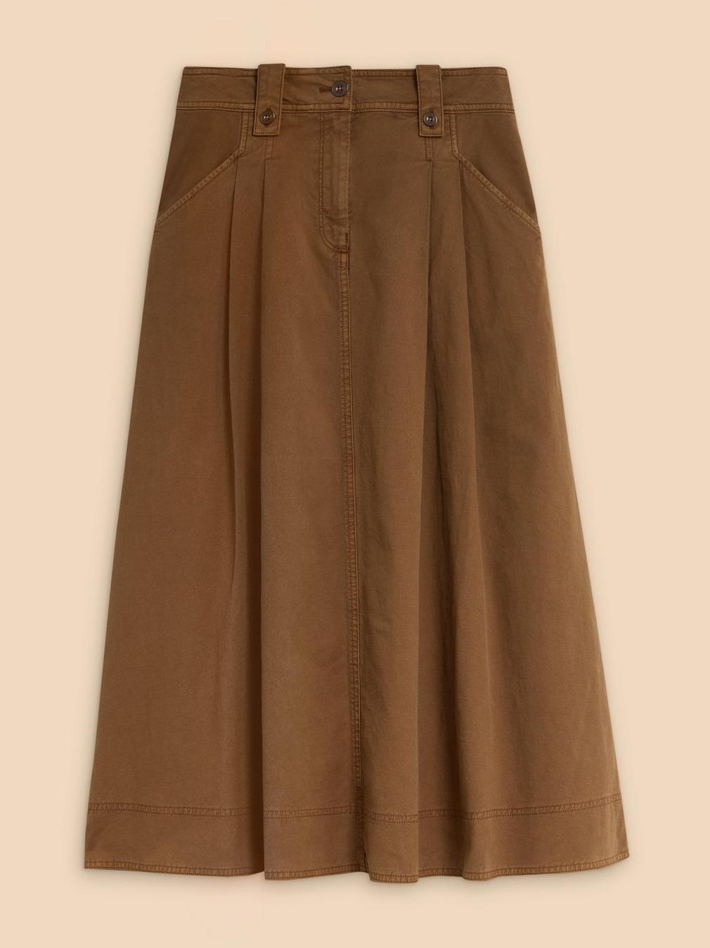 Tara Chino Skirt in MID TAN - FLAT FRONT