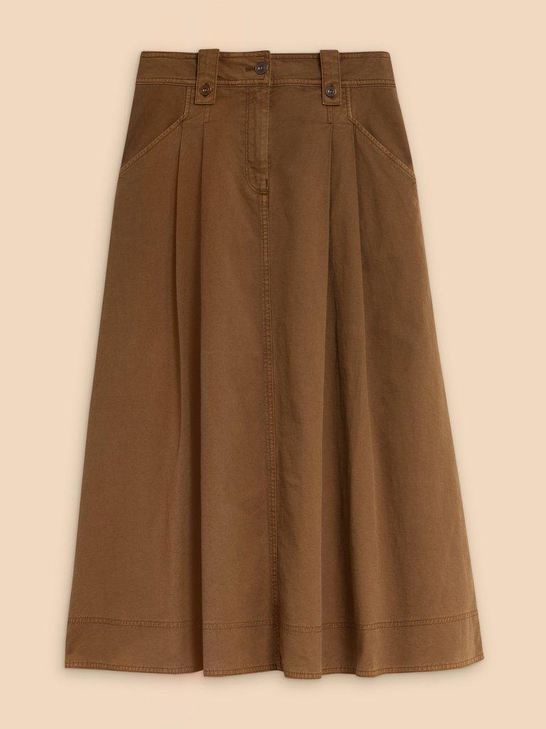 Tara Chino Skirt in MID TAN - FLAT FRONT