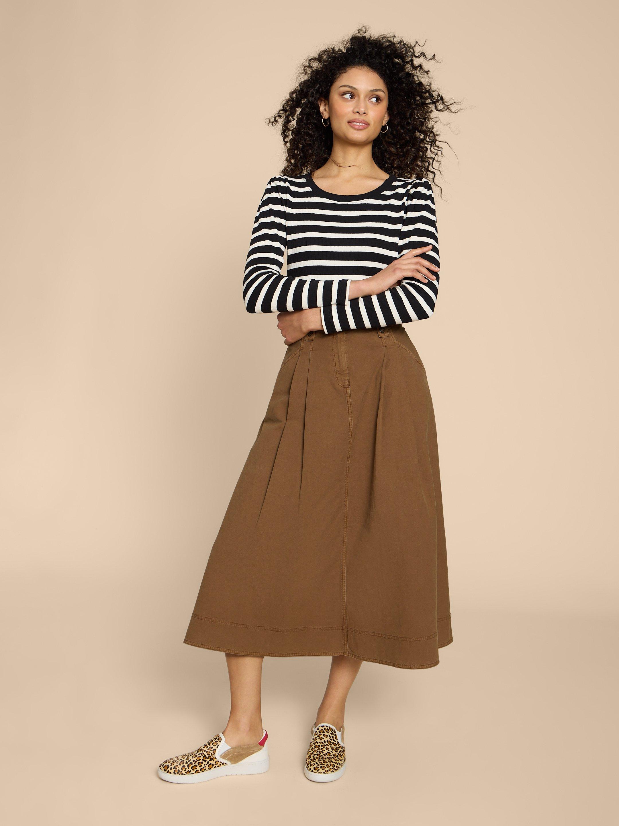 Tara Chino Skirt in MID TAN - LIFESTYLE