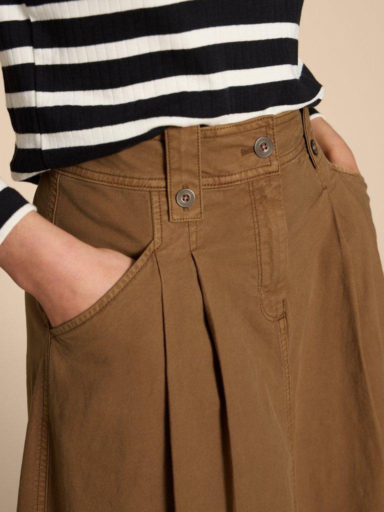 Tara Chino Skirt in MID TAN - MODEL DETAIL