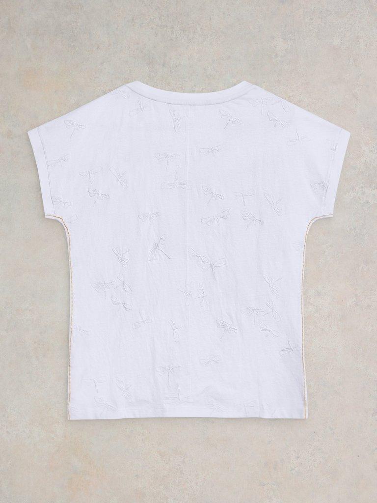 NELLY NOTCH NECK EMBROIDERED TEE in BRIL WHITE - FLAT BACK