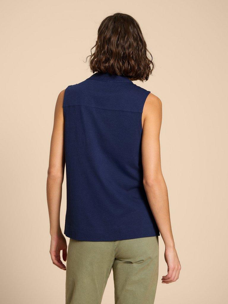 CELIA MIX JERSEY SHIRT in FR NAVY - MODEL BACK