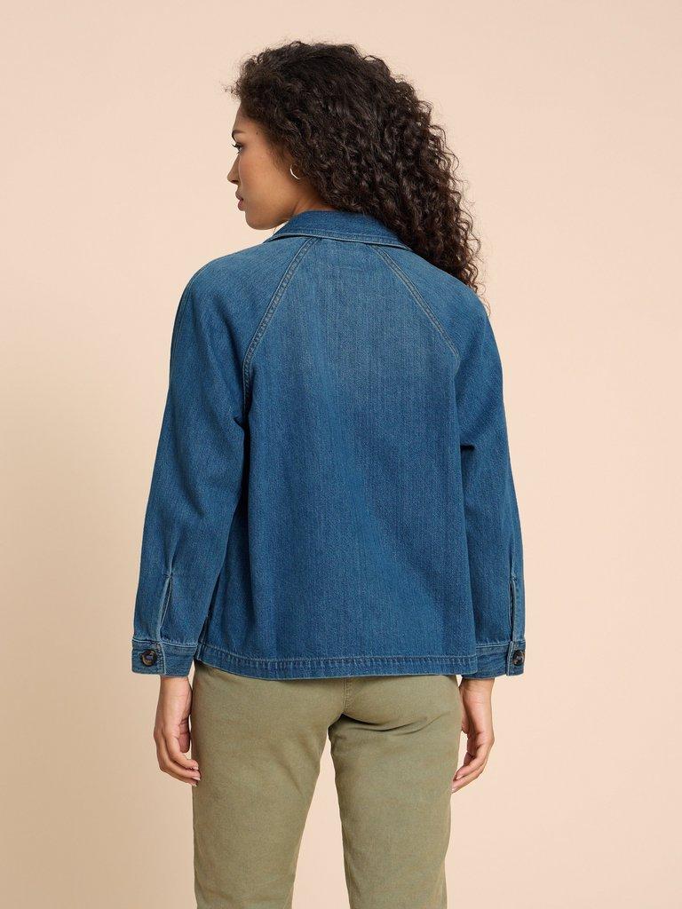 Eden Denim Relaxed Jacket in MID DENIM - MODEL BACK