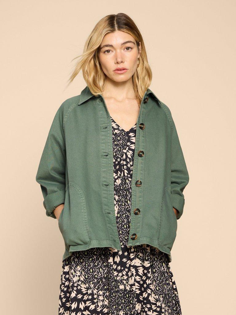 Eden Denim Relaxed Jacket in MID GREEN | White Stuff