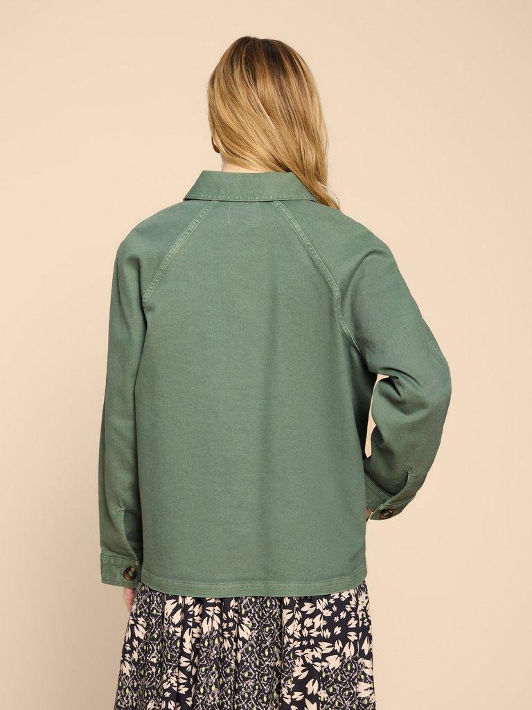 Eden Denim Relaxed Jacket in MID GREEN - MODEL BACK