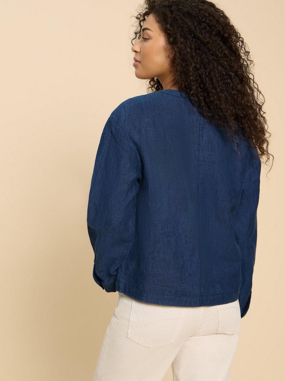 Adele Linen Jacket in DARK NAVY - MODEL BACK