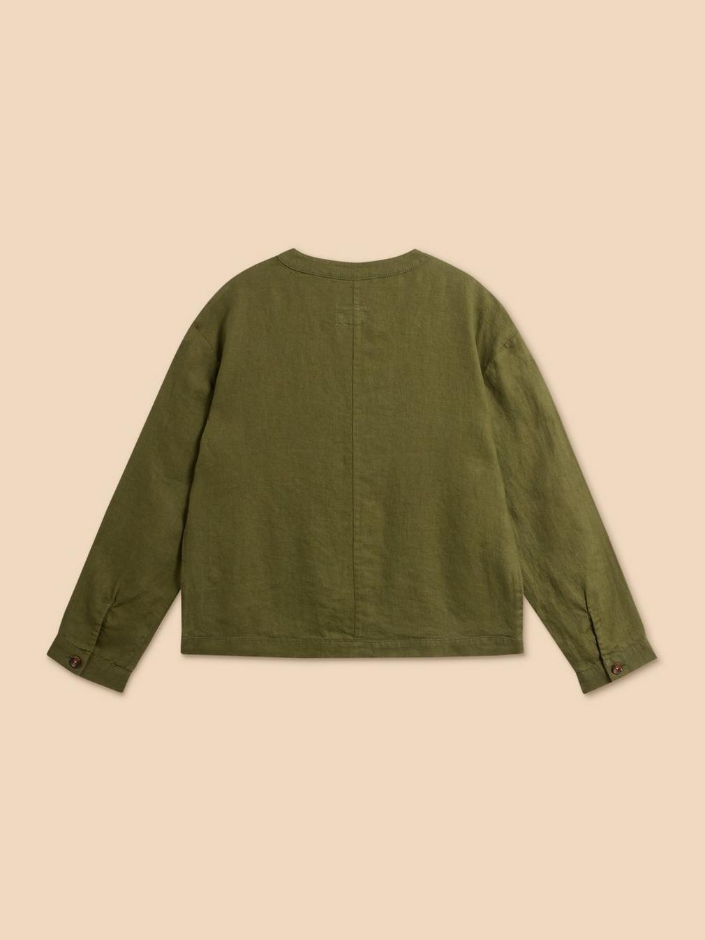 Adele Linen Jacket in DK GREEN - FLAT BACK