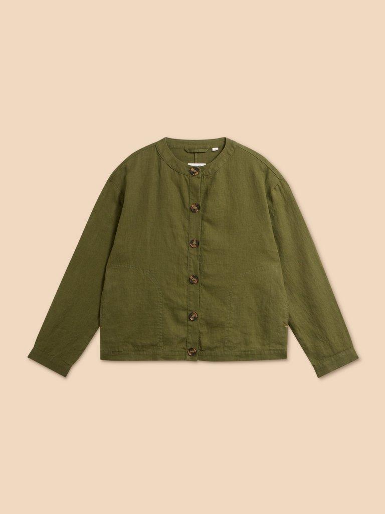 Adele Linen Jacket in DK GREEN - FLAT FRONT