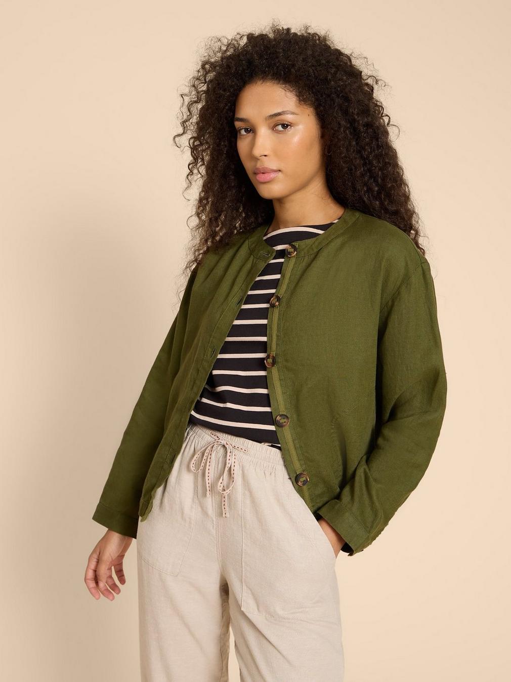 Adele Linen Jacket in DK GREEN - LIFESTYLE