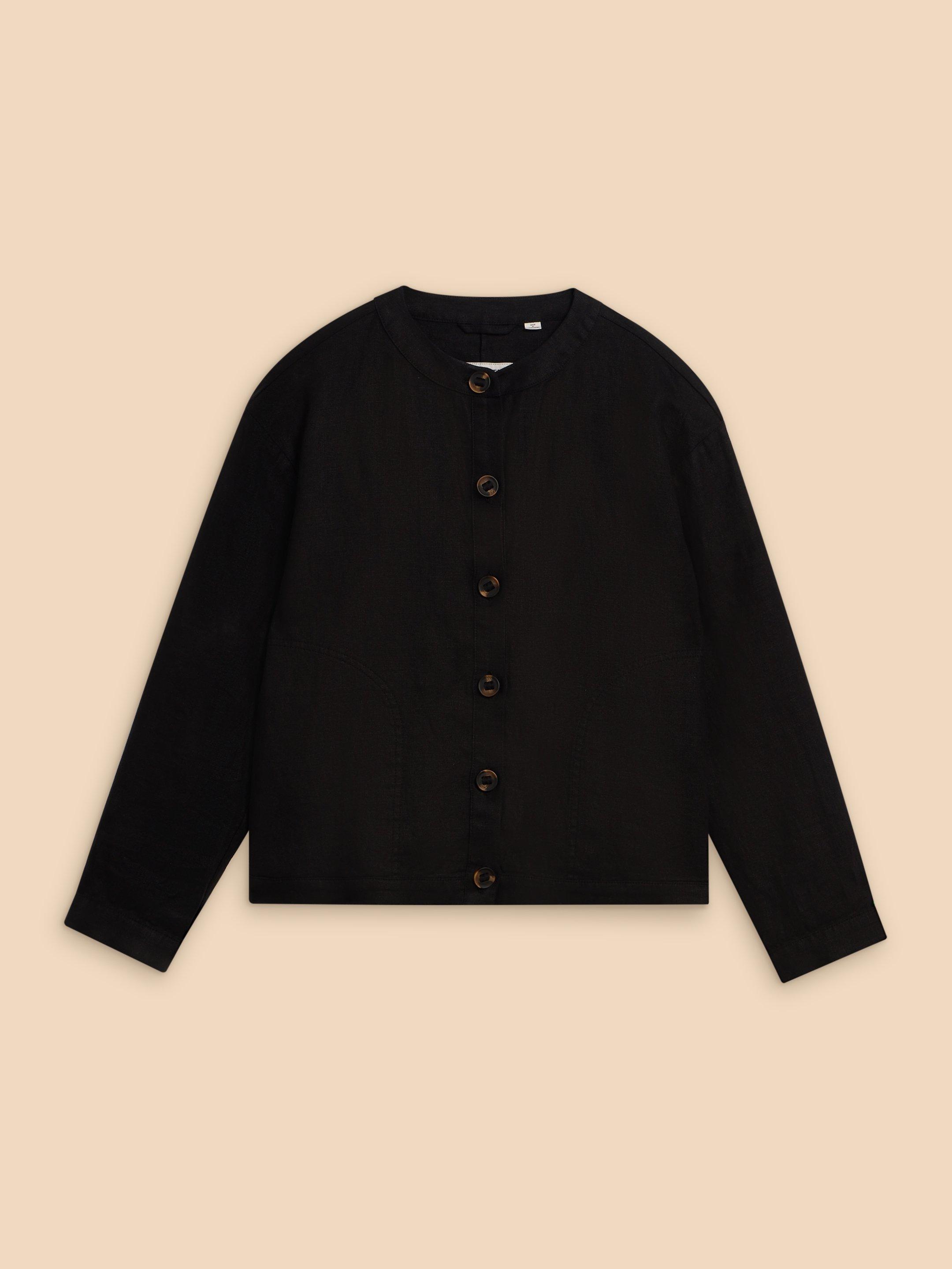 Adele Linen Jacket in PURE BLK - FLAT FRONT