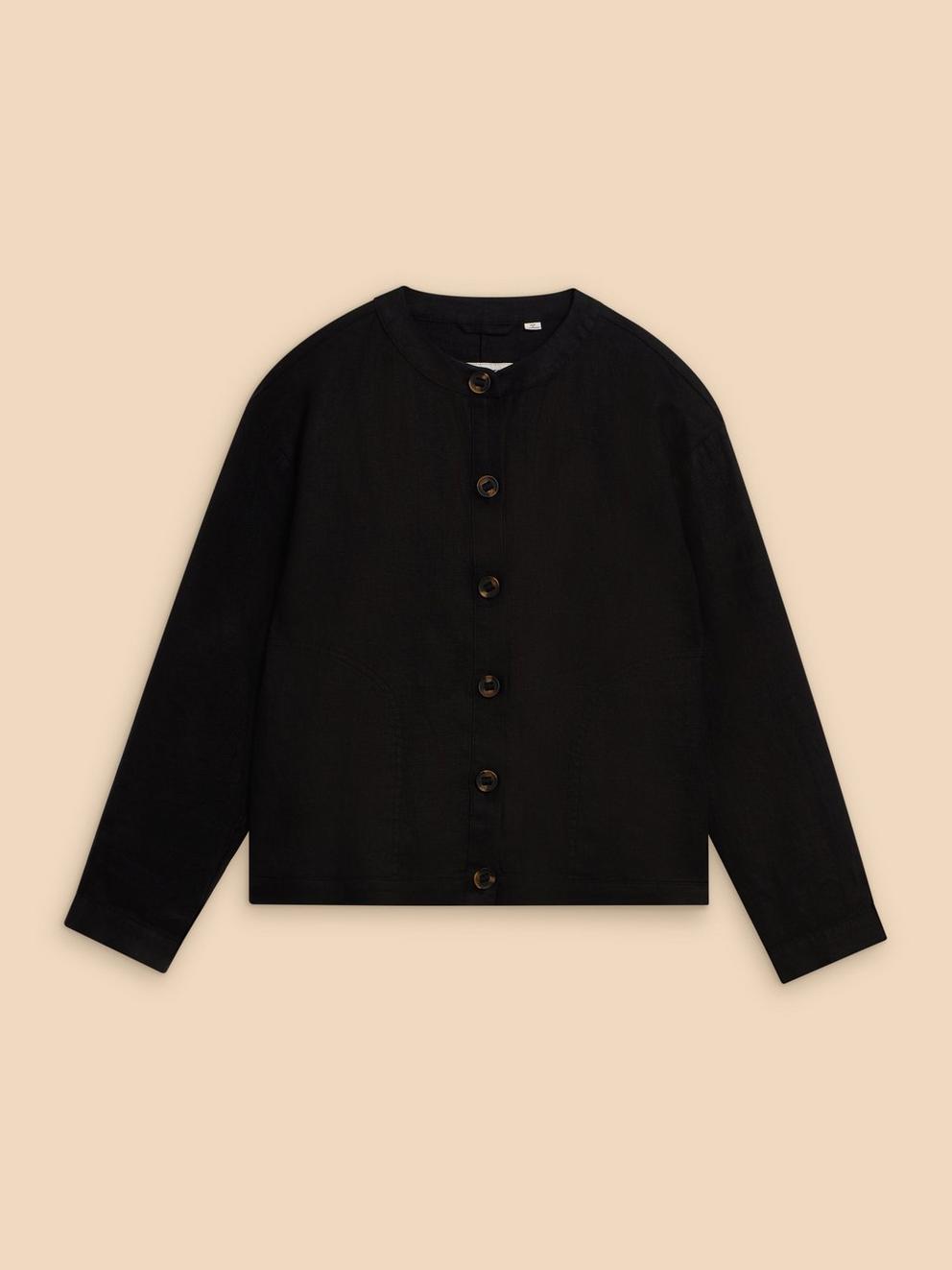 Adele Linen Jacket in PURE BLK - FLAT FRONT