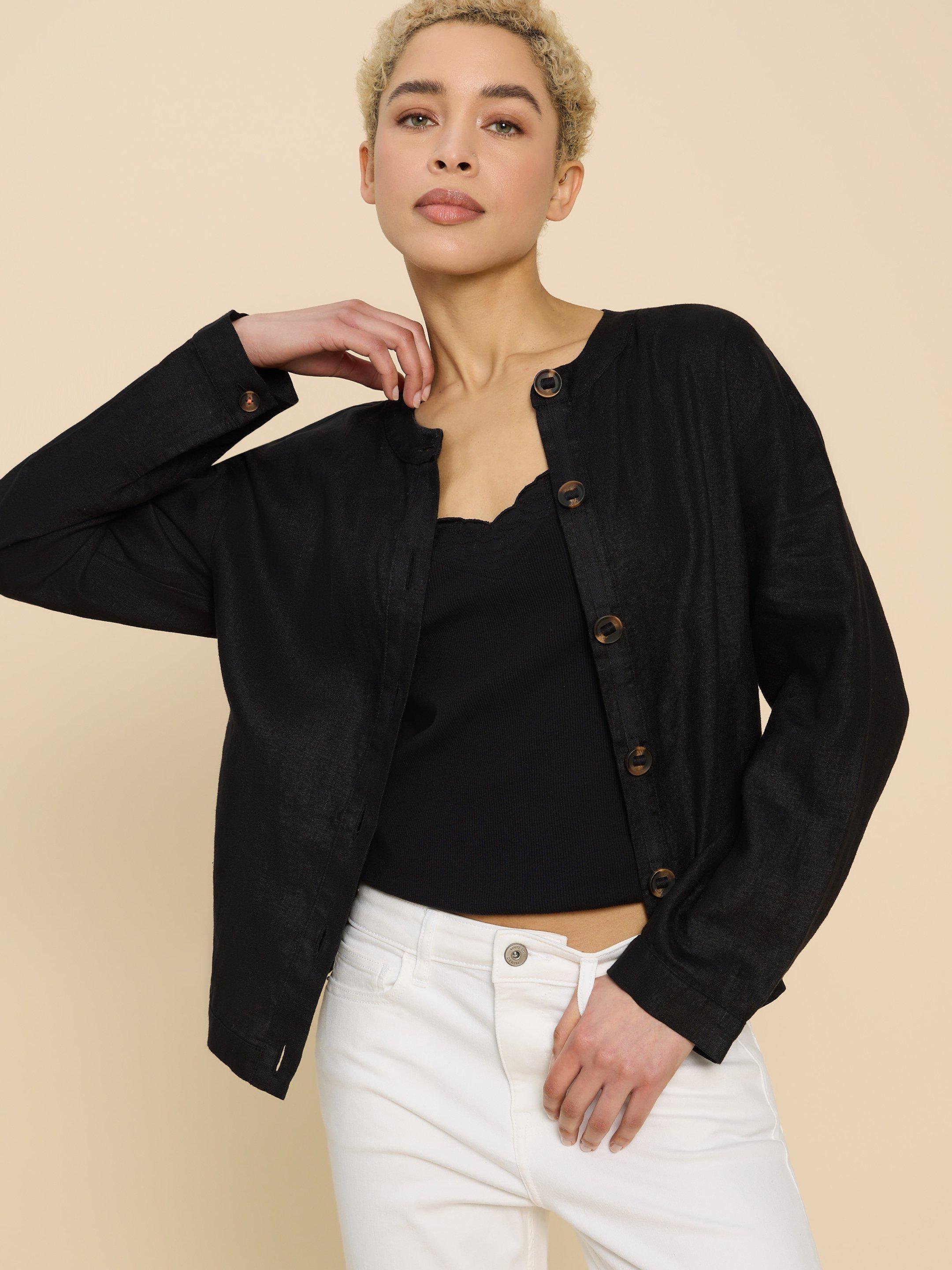 Adele Linen Jacket in PURE BLACK White Stuff