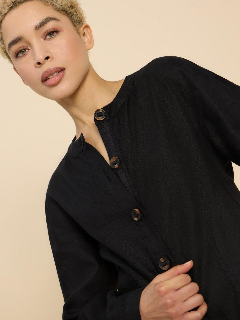 Adele Linen Jacket in PURE BLK - MODEL DETAIL