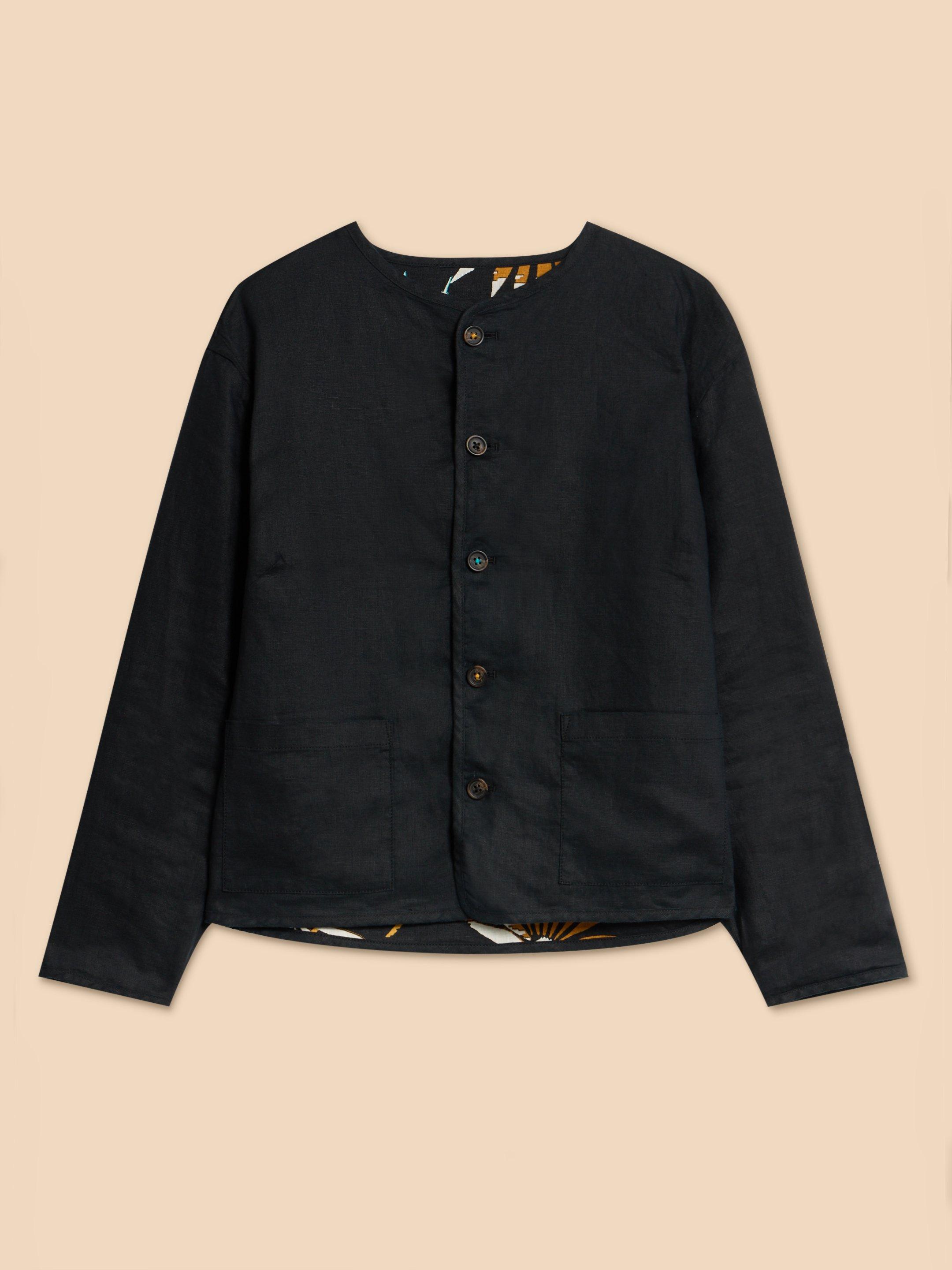 Adele Reversible Linen Jacket in BLK PR - FLAT DETAIL