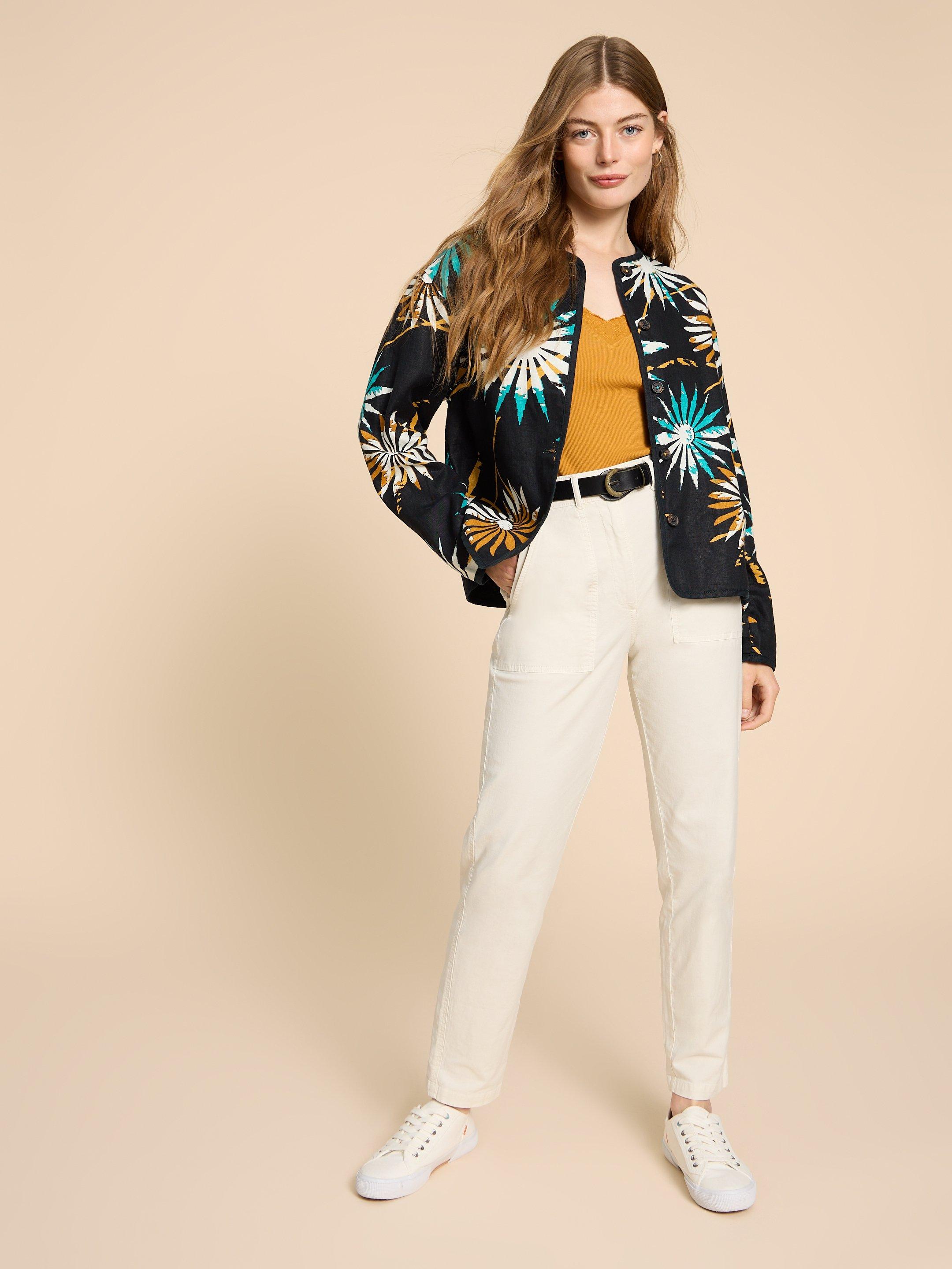 Adele Reversible Linen Jacket in BLK PR - MODEL FRONT