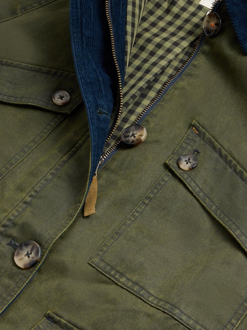 Juniper Cotton Jacket in KHAKI GRN - FLAT DETAIL